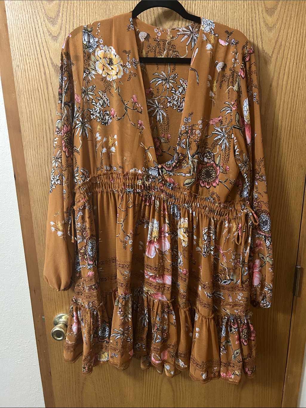 Free People Rust Floral Tiered Mini Dress
